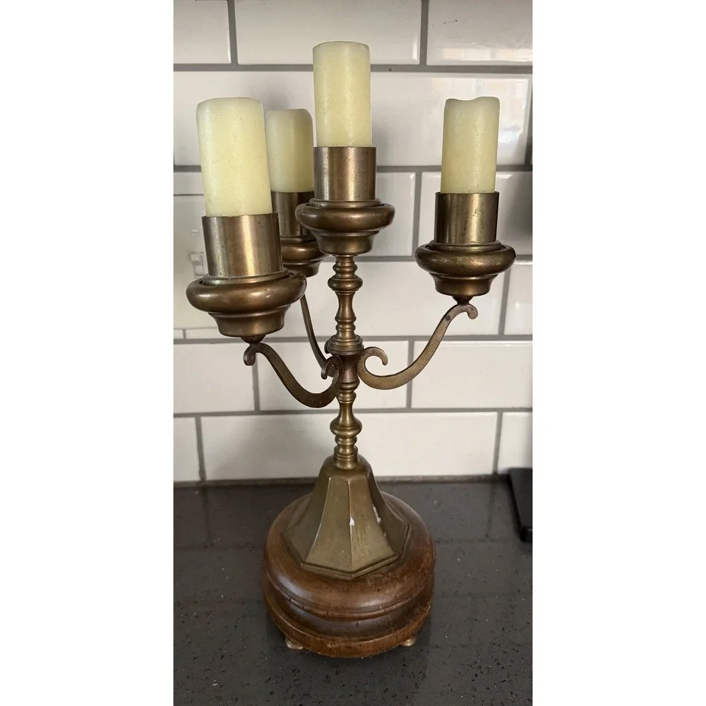 Vtg Brass 4 Arm Candelabra Candlestick Holder Ornate Hollywood Regency
